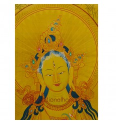 45.5” x33”   Gold White Tara Thangka Painting