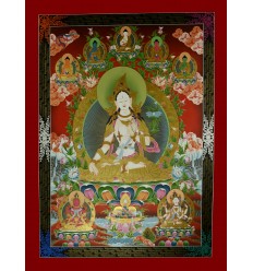 48.5"x36" White Tara Thangka Painting