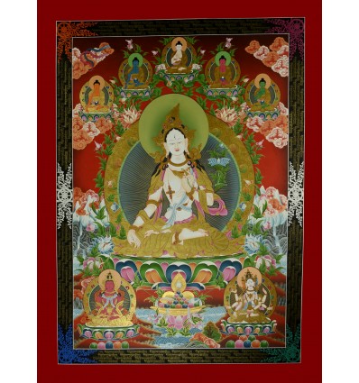 48.5"x36" White Tara Thangka Painting