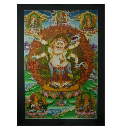 33.5"x23.5" White Mahakala Thangka Painting