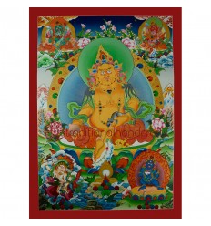 37.5”x27” Yellow Jambhala Thankga Painting