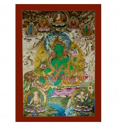 54"x39.5" Green Tara Thangka Painting