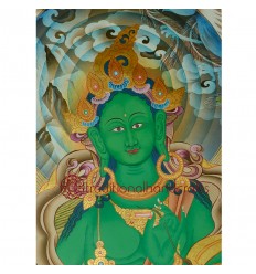 54"x39.5" Green Tara Thangka Painting