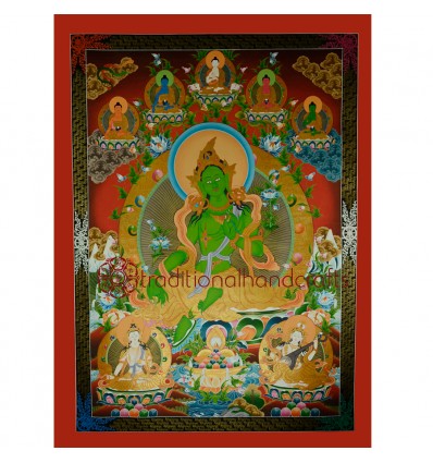 55"x41" Green Tara Thangka Painting