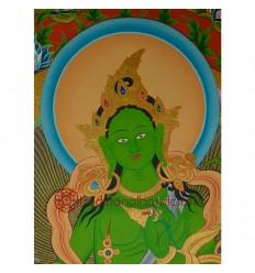 55"x41" Green Tara Thangka Painting