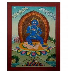 17.25"x13" Black Jambhala Thangka Painting