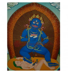 17.25"x13" Black Jambhala Thangka Painting