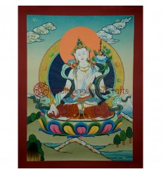 17"x13.25" White Manjushri  Thangka Painting