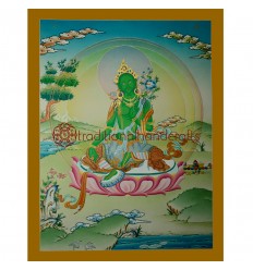 26.5"x20.25" Green Tara Thangka Painting