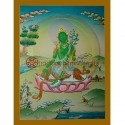 26.5"x20.25" Green Tara Thangka Painting