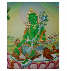 26.5"x20.25" Green Tara Thangka Painting