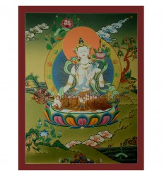 26.5"x20.25" White Manjushir Thangka 