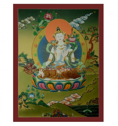 26.5"x20.25" White Manjushir Thangka 