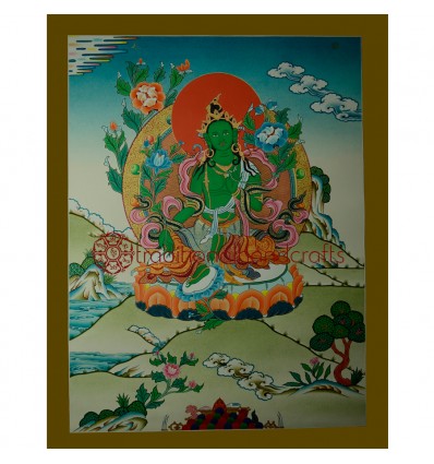 26.75"x20.75" Green Tara Thangka Painting