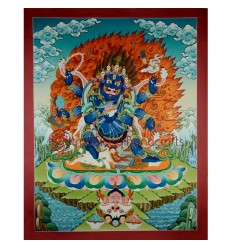 29.25"x23" Black Mahakala Thangka Painting