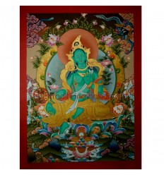 34.5"x25" Green Tara Thangka Painting