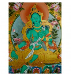 34.5"x25" Green Tara Thangka Painting