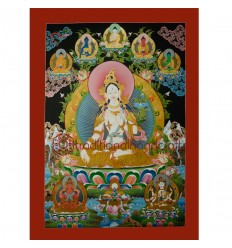 33" x 23.75"" White Tara Thangka Painting