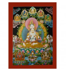 33" x 23.75"" White Tara Thangka Painting