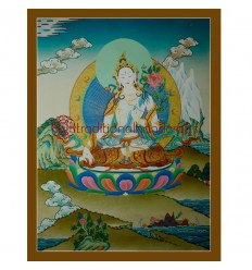 30"x22.75"  White Tara Thangka Painting