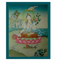 26.5"x20.75"  White Tara Thangka Painting