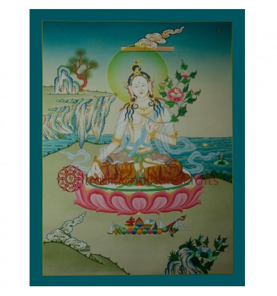 26.5"x20.75"  White Tara Thangka Painting