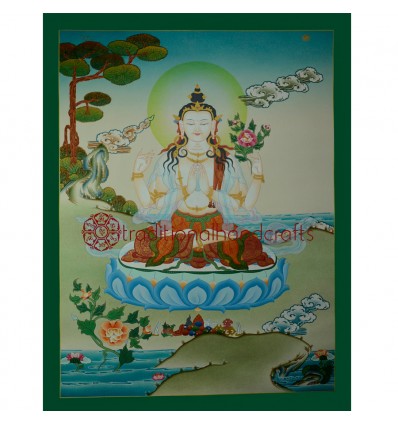 26"x20.5" Chenrezig Thangka Painting