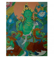 29.75"x23" Green Tara Thangka Painting