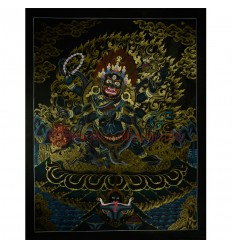 29.25"x23" Black Mahakala Thangka Painting