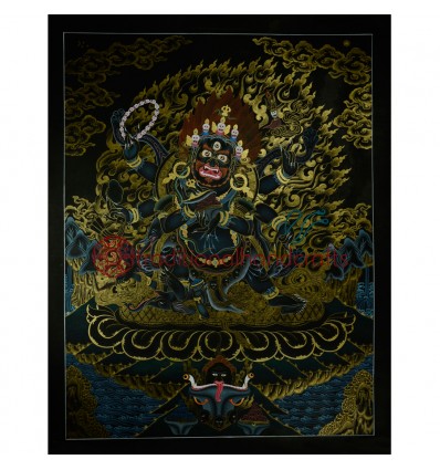 29.25"x23" Black Mahakala Thangka Painting