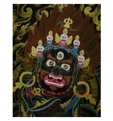 29.25"x23" Black Mahakala Thangka Painting