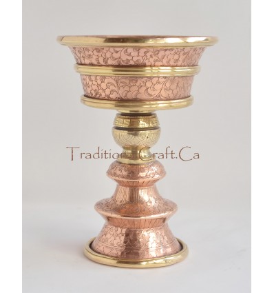 Fine Quality Hand Carvings 4" Tibetan Buddhism Copper Alloy Brass Rings Butter Lamp from Patan, Nepal