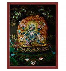 35"x27" Black Mahakala Thangka Painting