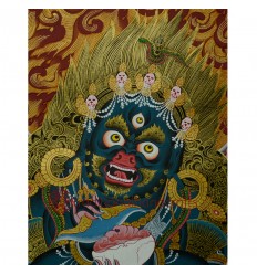 35"x27" Black Mahakala Thangka Painting