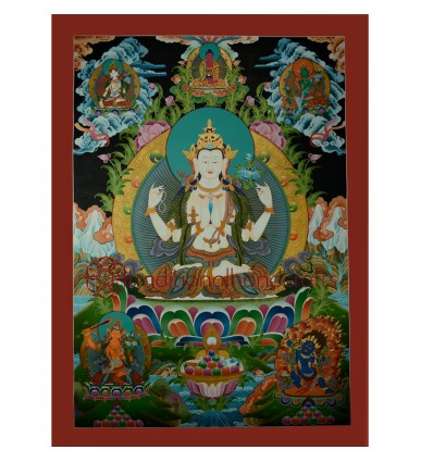 38.5"x28" Chenrezig Thangka Painting