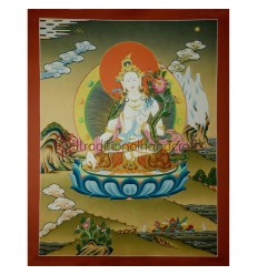 24.5"x19" White Tara Thangka Painting