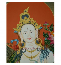 24.5"x19" White Tara Thangka Painting