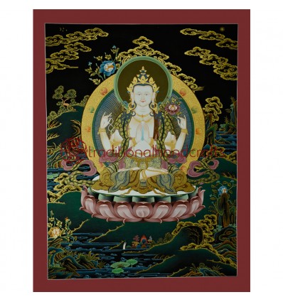 26.5"x20.5" Chenrezig Thangka Painting