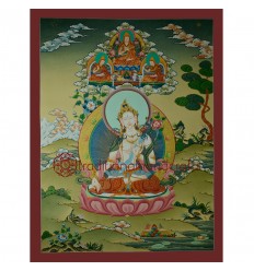 29.5"x22.75"  White Tara Thangka Painting