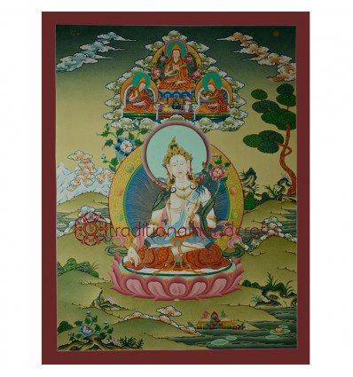 29.5"x22.75"  White Tara Thangka Painting