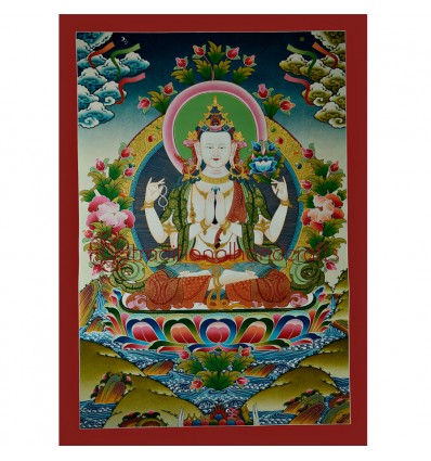 31"x22.25" Chenrezig Thangka Painting