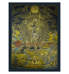 32.5"x24.5" Black and Gold Vajravarahi or Dorje Phagmo Thangka Painting