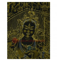 32.5"x24.5" Black and Gold Vajravarahi or Dorje Phagmo Thangka Painting