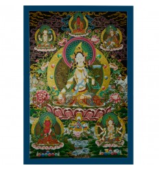 32.75"x22.5"  White Tara Thangka Painting