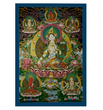 32.75"x22.5"  White Tara Thangka Painting