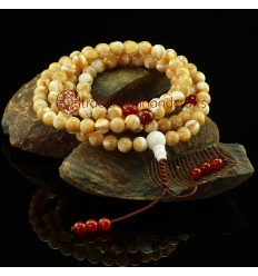 7.5 mm Natural Mother of Pearl 108 Beads Mala with Carnelian Partition Beads