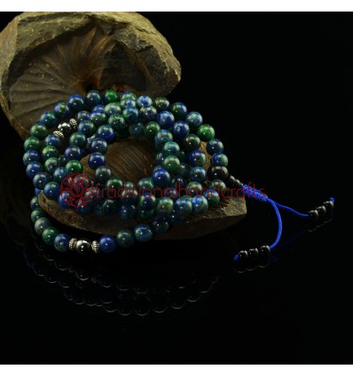 8.5 mm Green Lapis 108 Beads Mala with Magnet Partition Beads