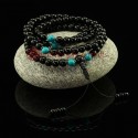 8 mm Black Onyx 108 Beads Mala with Turquoise Partition Beads