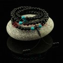 8 mm Black Onyx 108 Beads Mala with Turquoise Partition Beads