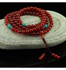 8 mm Carnelian 108 Beads Mala with Turquoise Partition Beads